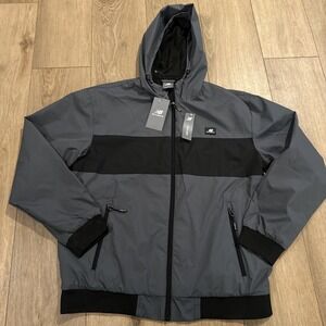 New Balance Men's Wind Jacket Mesh Lined‎ Lightweight Hooded Gray Black Large